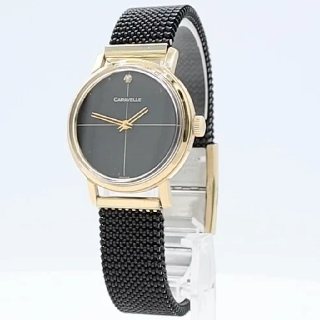 Vintage 1975 Caravelle Diamond Crosshair Men's Mechanical Wristwatch W/ Box